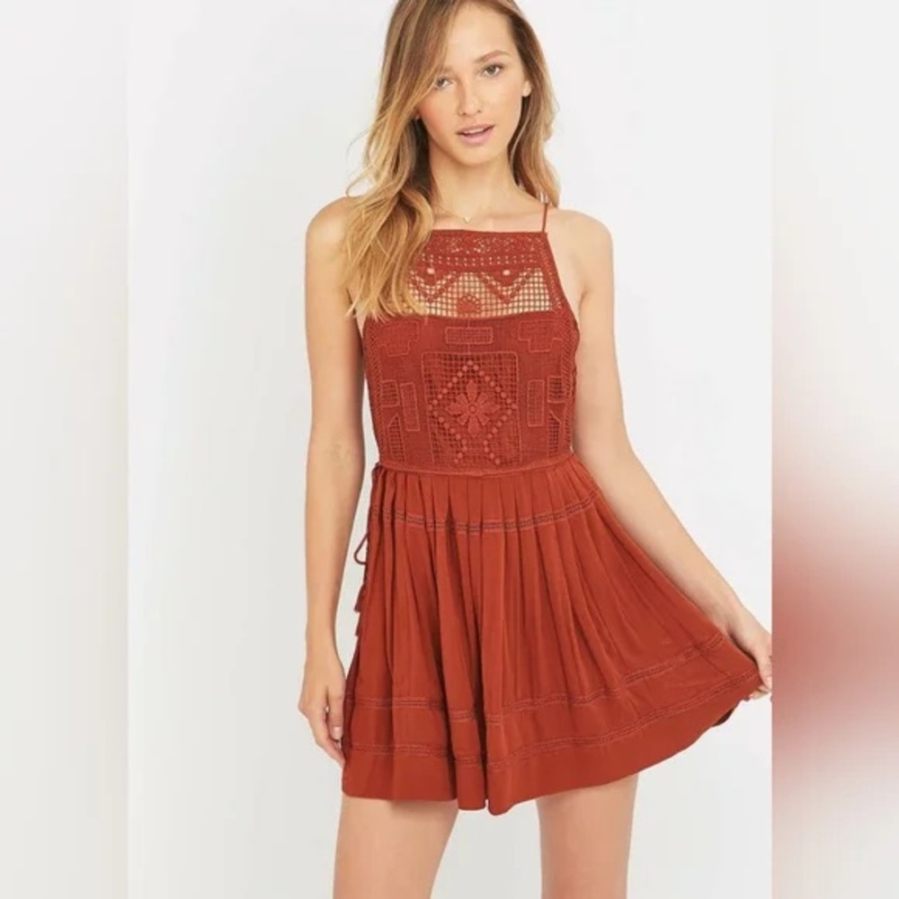 Free People Terracotta Embroidered Mini Dress